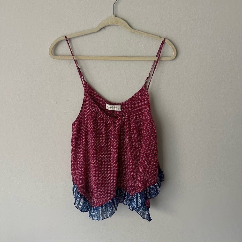 Abercrombie & Fitch Red Blue Polka Dot Spaghetti Strap Tank Top M